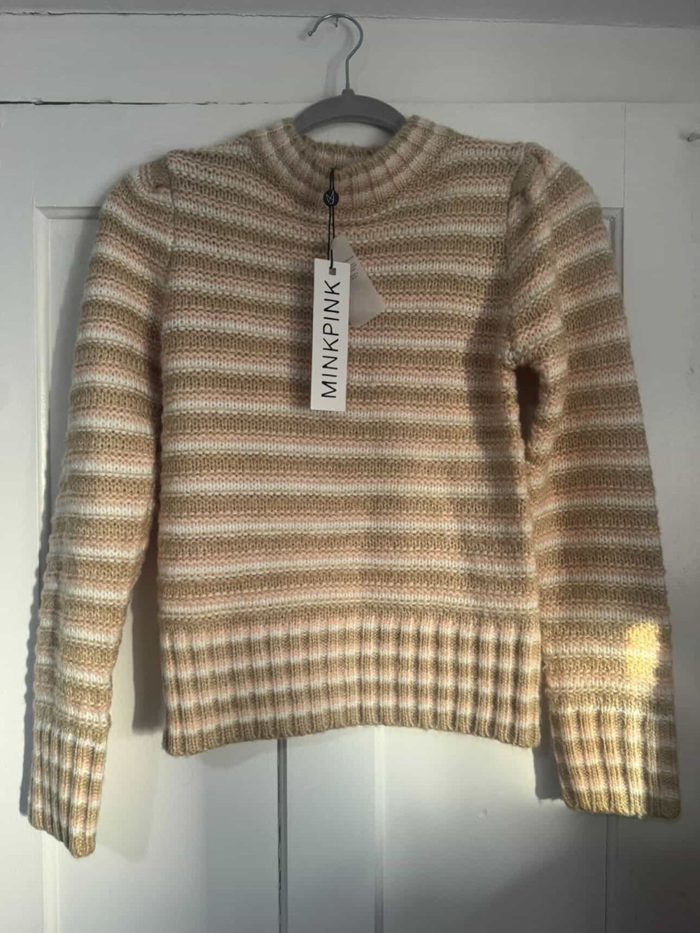MINKPINK Cream & Beige Striped Knit Jumper